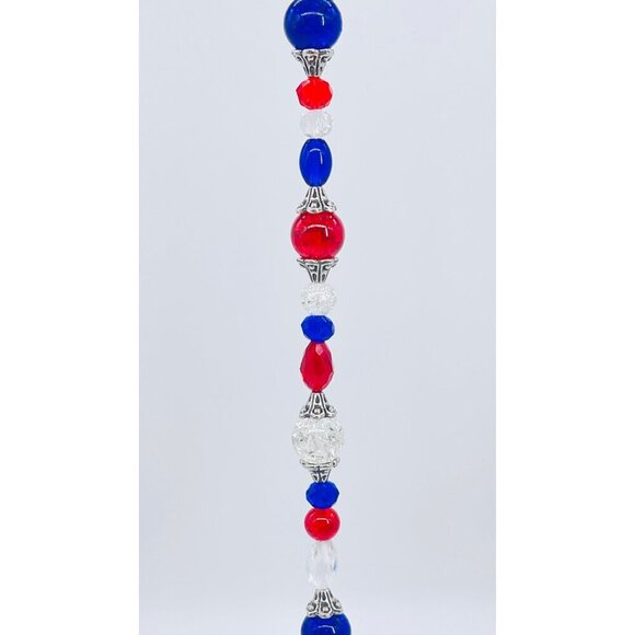 Beaded Suncatcher Red Blue Clear Crystal Prism Hanging Patio Decor Yard Art Tree - Picture 4 of 10